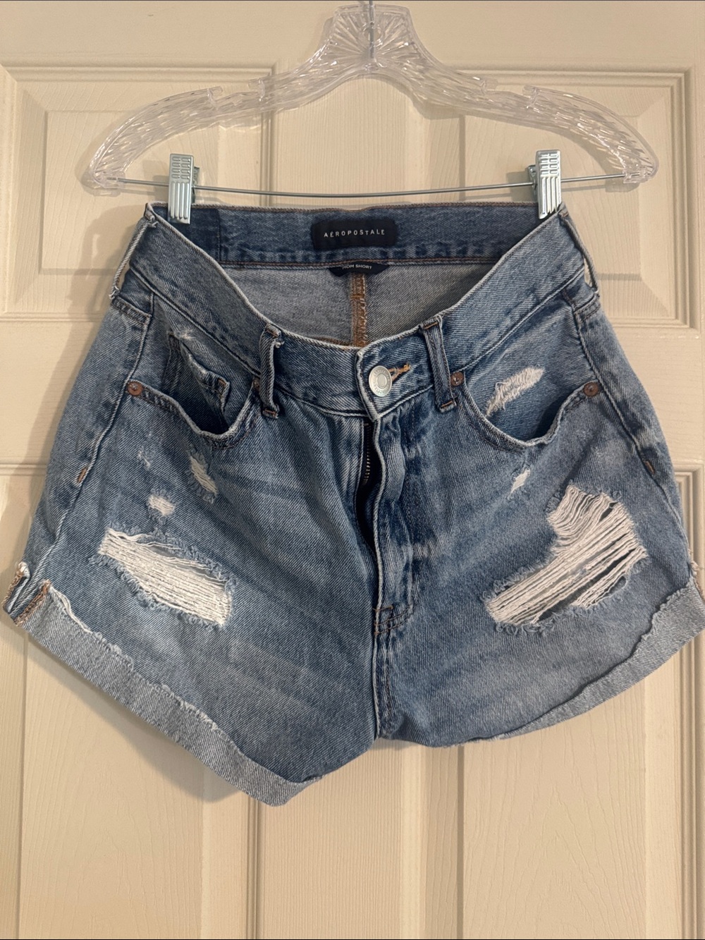 Aeropostale Distressed Denim Shorts - Light Blue Wash